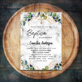 Baptism eucalyptus greenery guld marmor inbjudan vykort