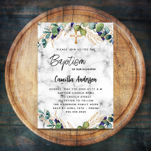 Baptism eucalyptus greenery guld marmor inbjudan vykort