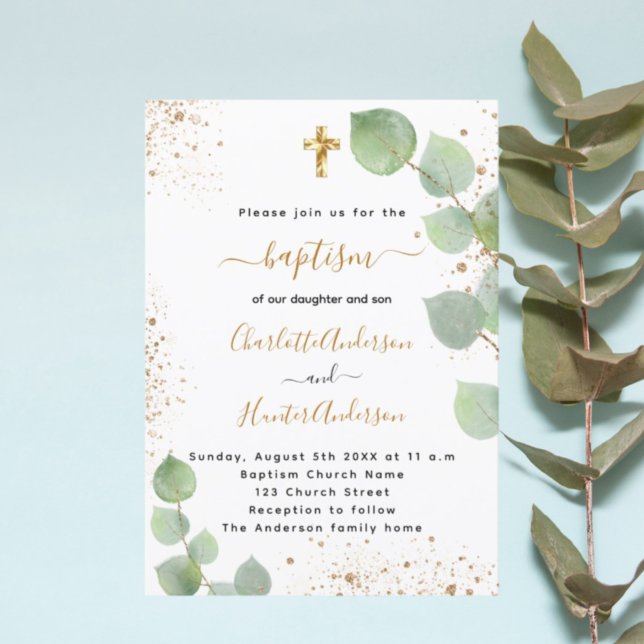 Baptism eucalyptus greenery kor twillingar inbjudningar (Skapare uppladdad)