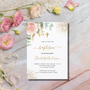 Baptism Eucalyptus greenery ro guld blommigt Inbjudan Vykort