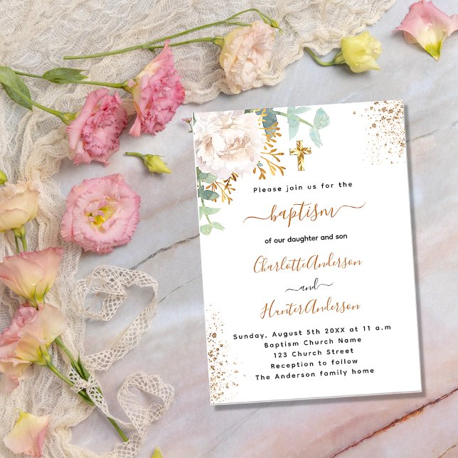 Baptism Eucalyptus greenery ro guld blommigt Inbjudningar (Skapare uppladdad)