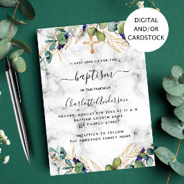Baptism eucalyptus guld marmor inbjudningar