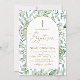 Baptism Eucalyptus leaves Invitation Inbjudningar