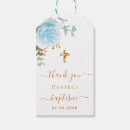 Baptism Eucalyptus ljusblå pojke tack Presentetikett