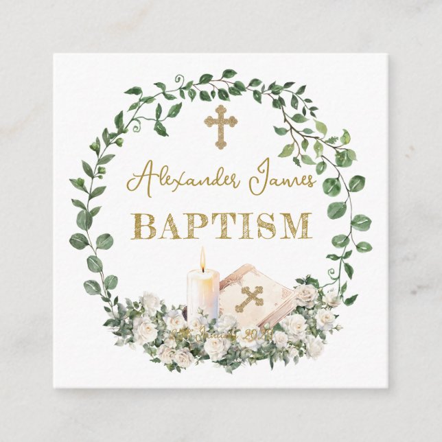 Baptism Eucalyptus Roses Cross  Tilläggskort (Framsida)