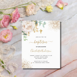 Baptism eucalyptus vit blommigt budgetinbjudan