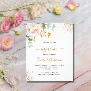 Baptism eucalyptus vit blommigt budgetinbjudan flygblad