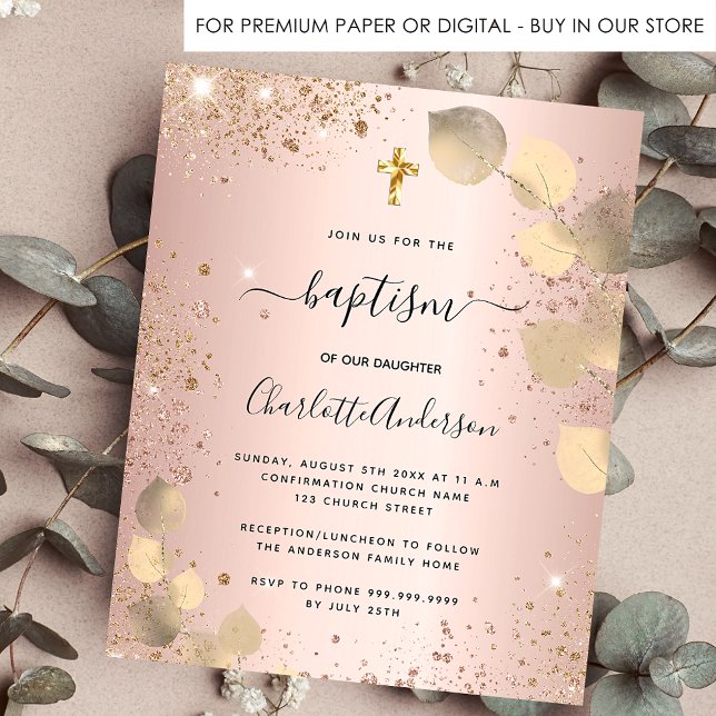 Baptism  eukalyptus glitter budgetinbjudan flygblad (Skapare uppladdad)