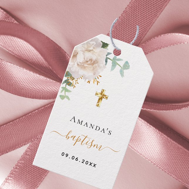 Baptism - eukalyptus greeneri vit blommigt presentetikett (Skapare uppladdad)