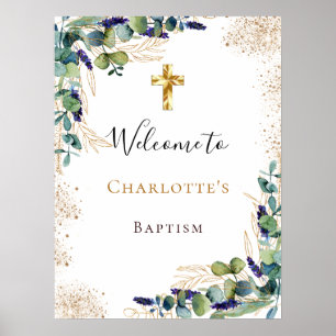 Baptism: eukalyptus greenery guld kor välkommen poster
