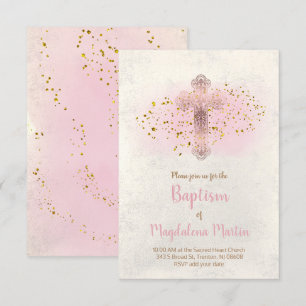 Baptism FAUX glitter och rosa vattenfärg Inbjudningar