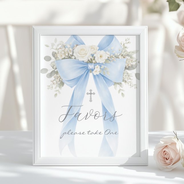 Baptism Favor Blue Bow Eucalyptus Poster (Skapare uppladdad)
