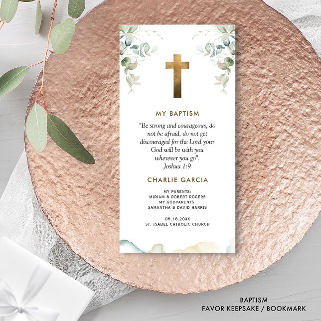 Baptism Favor, Boy eller Girl, Greenery Bookmark Tack Kort (Skapare uppladdad)