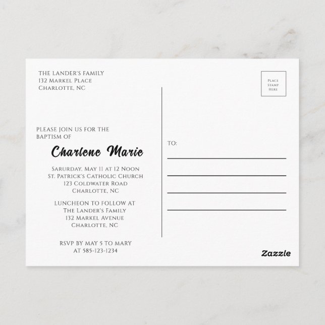 Baptism Firande för Baptism-postkort Vykort (Baksida)