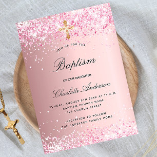Baptism flicka från  rosa glitter inbjudan vykort