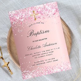 Baptism flicka från  rosa glitter inbjudningar