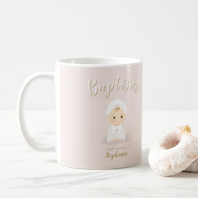 Baptism Flicka med Bonnet Kaffemugg (Med munk)