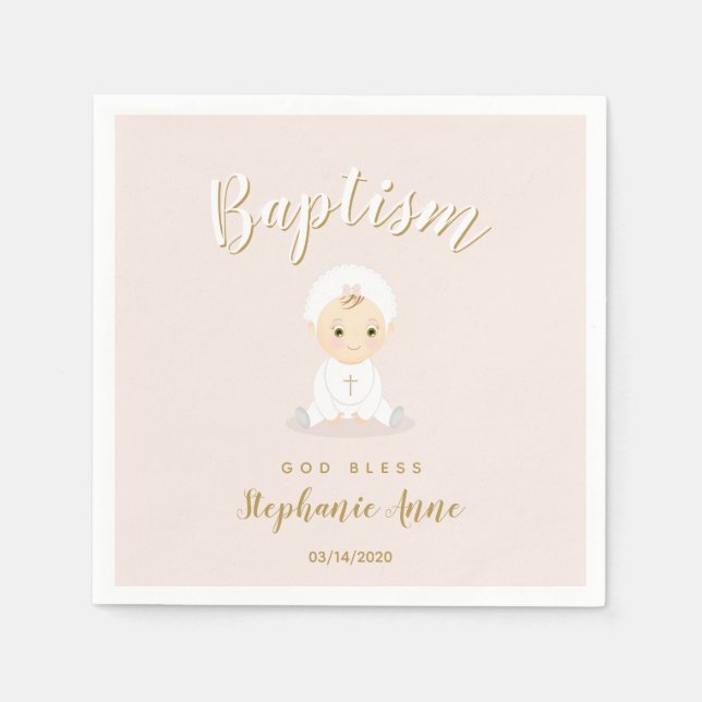 Baptism Flicka med Bonnet Pappersservett (Framsidan)