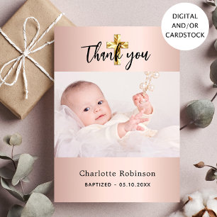 Baptism Flicka ro guld - tack för ditt kort