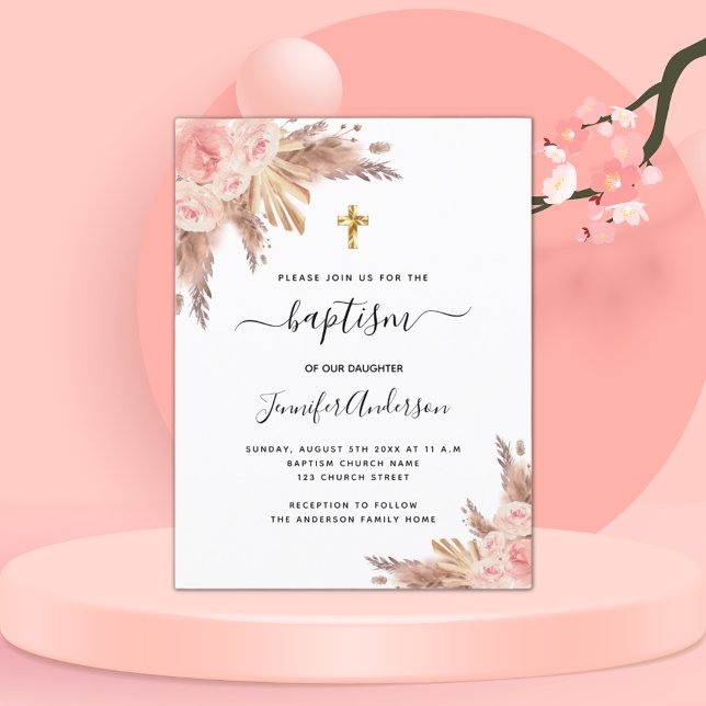 Baptism Flickpampas gräs ro guld  rosa Inbjudan Vykort (Skapare uppladdad)