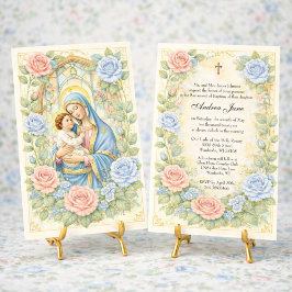 Baptism Floral Jesus Blessed Mother Roses Inbjudningar