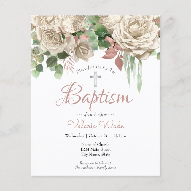 Baptism Flyer i Blommigten för vit Rosa (Framsidan)