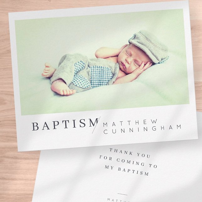 Baptism för hans moderna, minimalistiska Anpassnin Tack Kort (Skapare uppladdad)