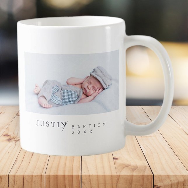 Baptism för hans moderna, minimalistiska foto Namn Kaffemugg (Skapare uppladdad)