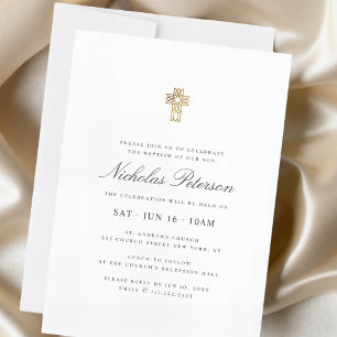 Baptism för hans moderna minimalistiska Guld Kor Inbjudningar