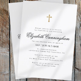 Baptism för henne | Minimalistiskt Guld Kor Inbjudningar
