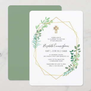 Baptism för hennes geometriska blomma Guld Kor Inbjudningar
