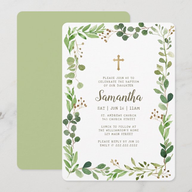 Baptism för hennes vattenfärgsblomma Kor Inbjudningar (Fram/baksida)