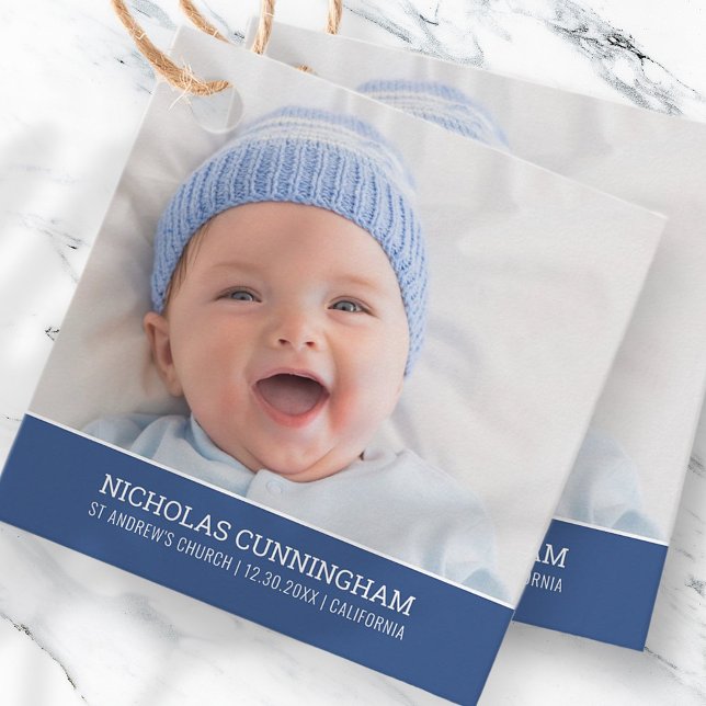 Baptism för honom | Modern Simple Baby Photo Gåvor Etiketter (Skapare uppladdad)