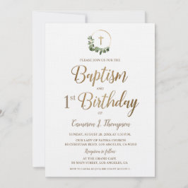 Baptism första födelsedag Fotoandedräkt Guld Kor Inbjudningar