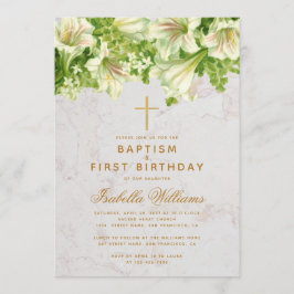 Baptism Första födelsedag Lilies Marble Guld Kor Inbjudningar