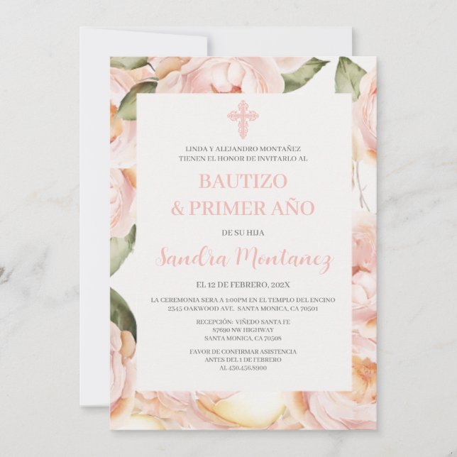 Baptism första födelsedag Spansk inbjudan till fli (Framsida)