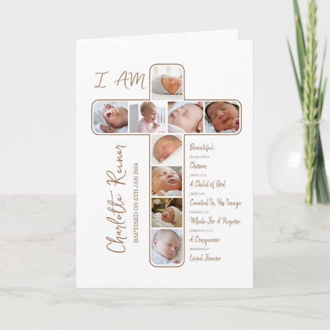 Baptism Foto Collage Crucifix Shape Kort (Framsida)
