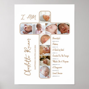 Baptism Foto Collage Crucifix Shape Poster
