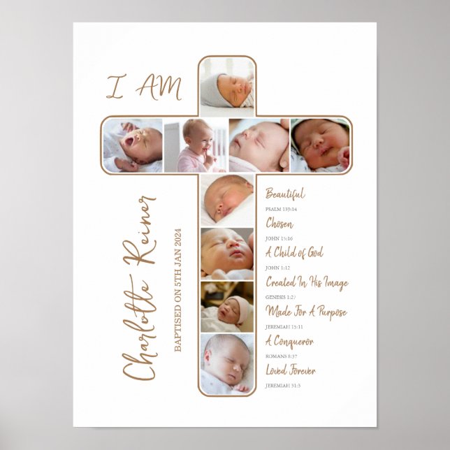 Baptism Foto Collage Crucifix Shape Poster (Framsidan)