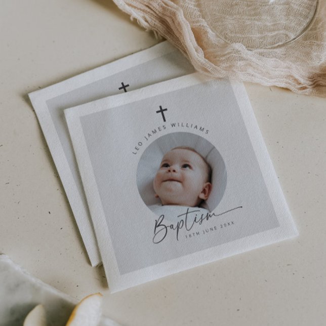 Baptism Foto Grått-bakgrund Pappersservett (Zazzle Baptism Photo Grey Background Napkins)