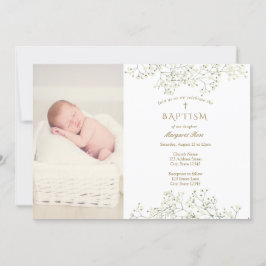 Baptism Foto på utandningsblommor från baby Inbjudningar