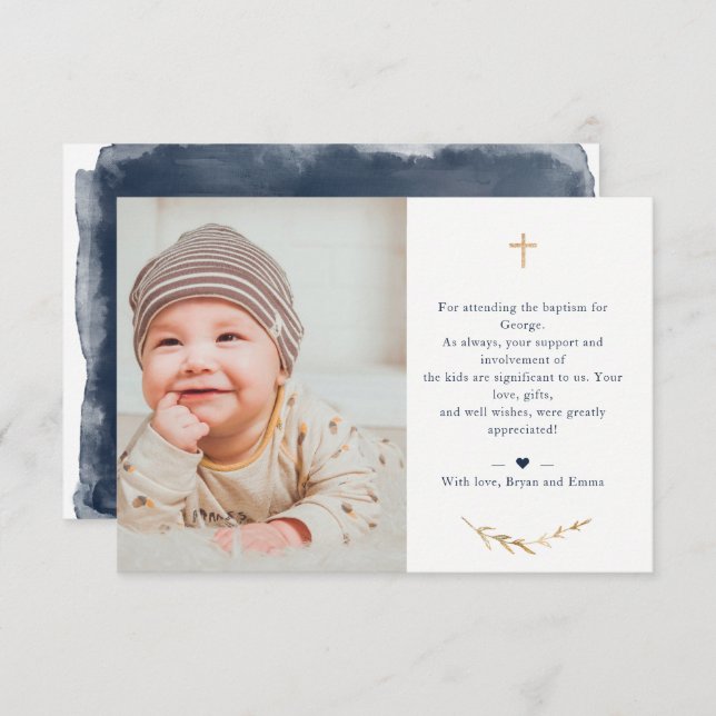 Baptism Foto - tack för ditt flottblåkort Inbjudningar (Fram/baksida)