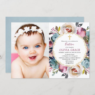Baptism - fotoinbjudan: Blåblå burgundplats merlot Inbjudningar