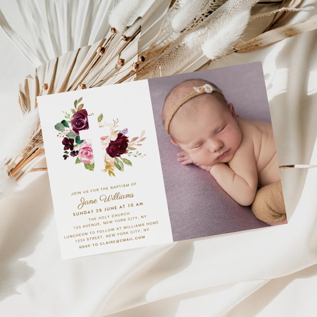 Baptism-fotoinbjudan för bär och  blommigtar inbjudningar (Skapare uppladdad)