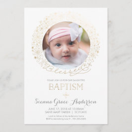 Baptism Fotoinbjudan w/ Guld - Flicka, Boy Inbjudningar