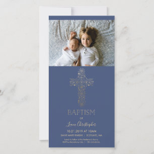 Baptism-fotokort - inbjudan med Guld Kor