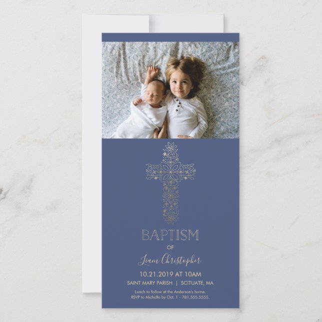 Baptism-fotokort - inbjudan med Guld Kor (Framsida)