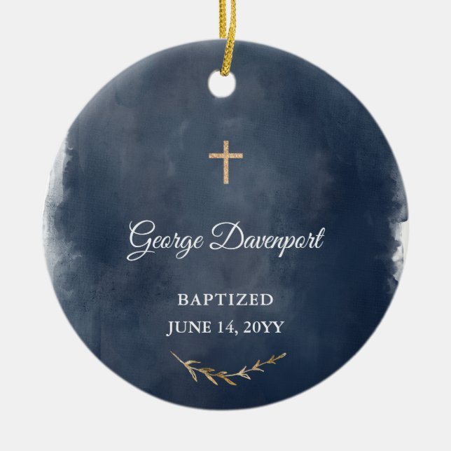 Baptism Gift for Boy - Anpassningsbar Christening  Julgransprydnad Keramik (Framsidan)