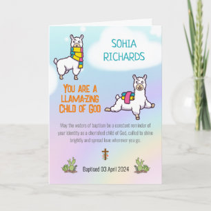 Baptism Girl Cute Llama Theme Kort