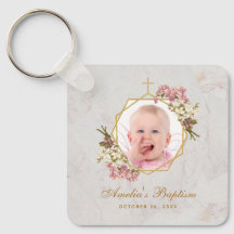 Baptism Girl Photo Rosa Orchids Blommigt Guld Marb